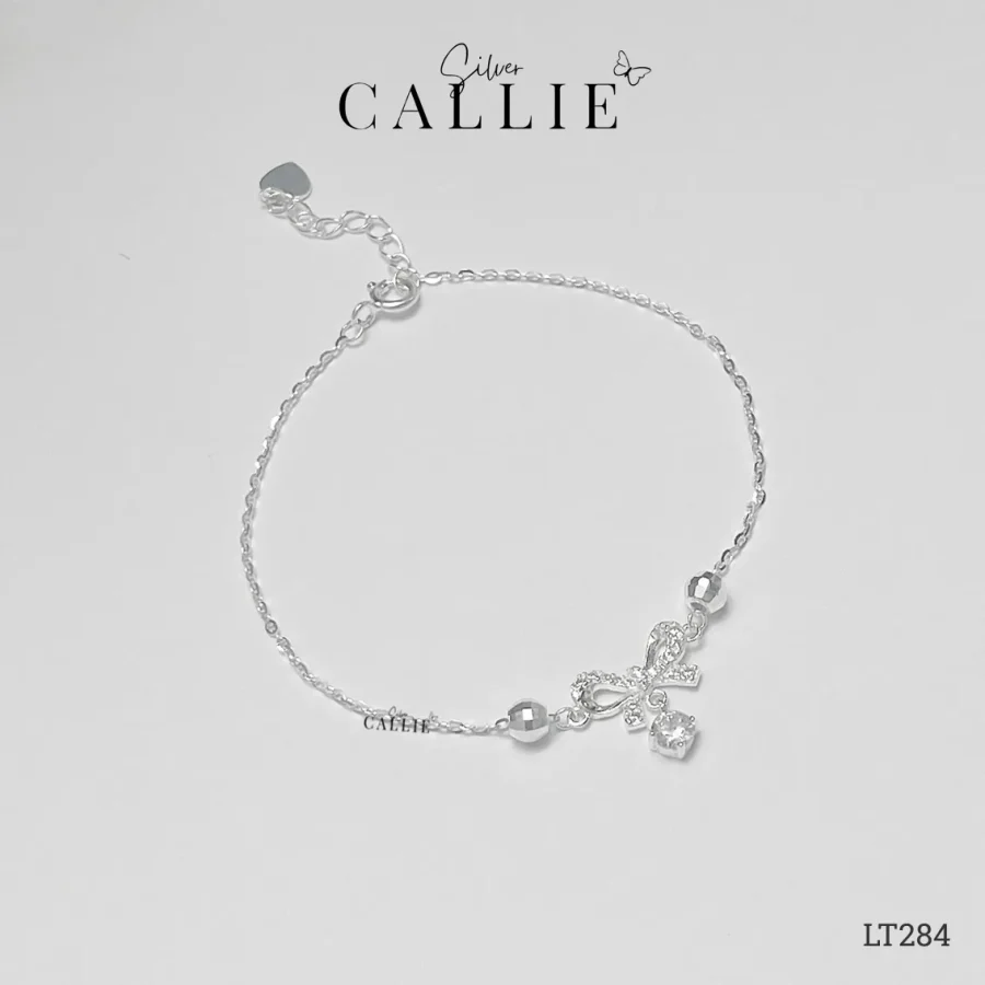 LT284 - Lắc tay bạc Callie Silver mặt nơ charm đá
