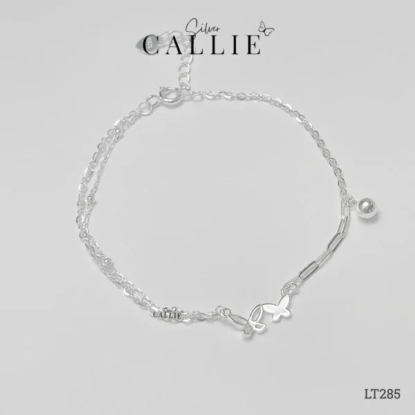 LT285 - Lắc tay bạc Callie Silver dây đôi bướm kèm charm bi