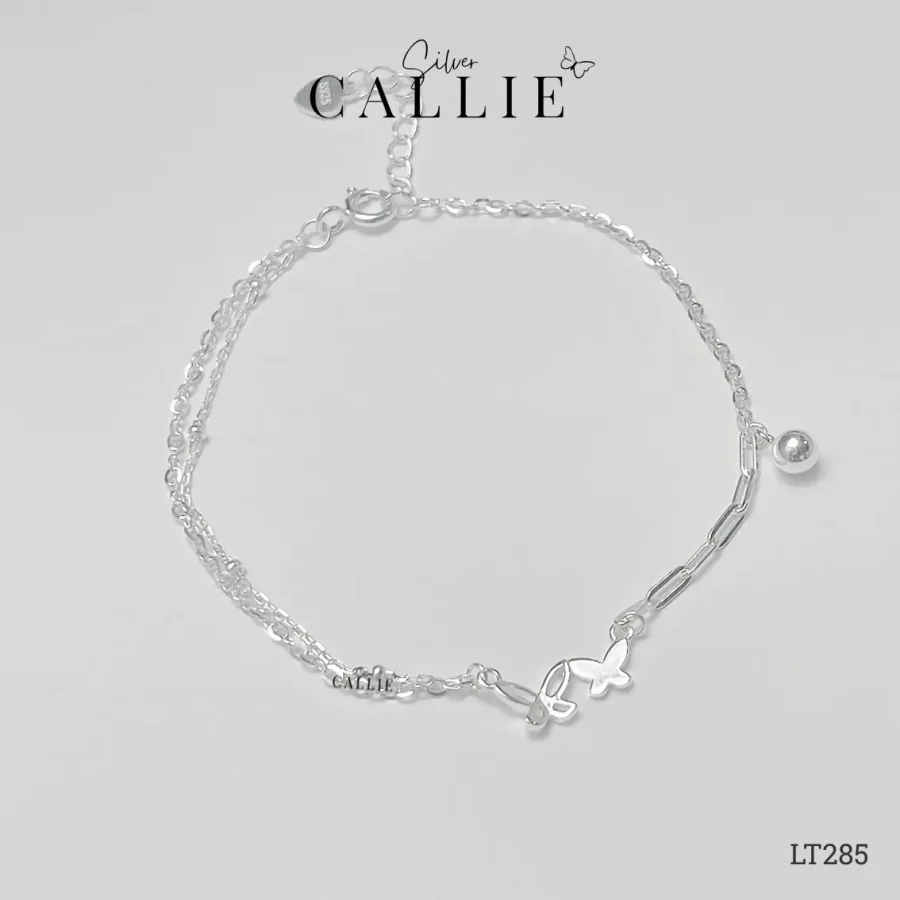 LT285 - Lắc tay bạc Callie Silver dây đôi bướm kèm charm bi
