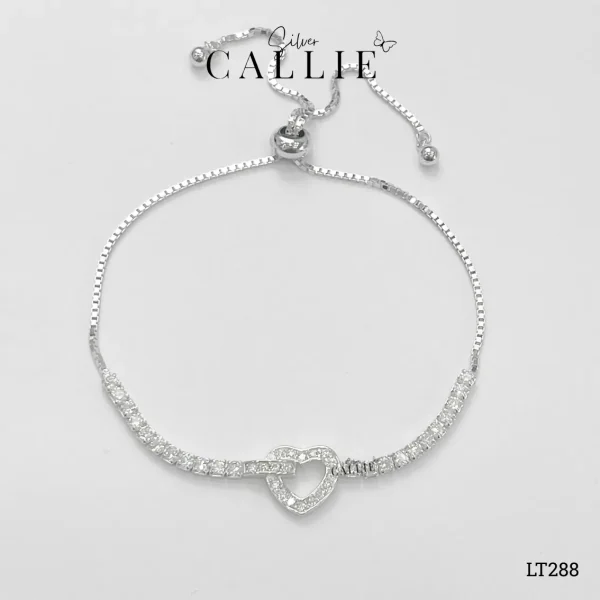 LT288 - Lắc tay bạc Callie Silver trái tim đính đá dây rút xi kim