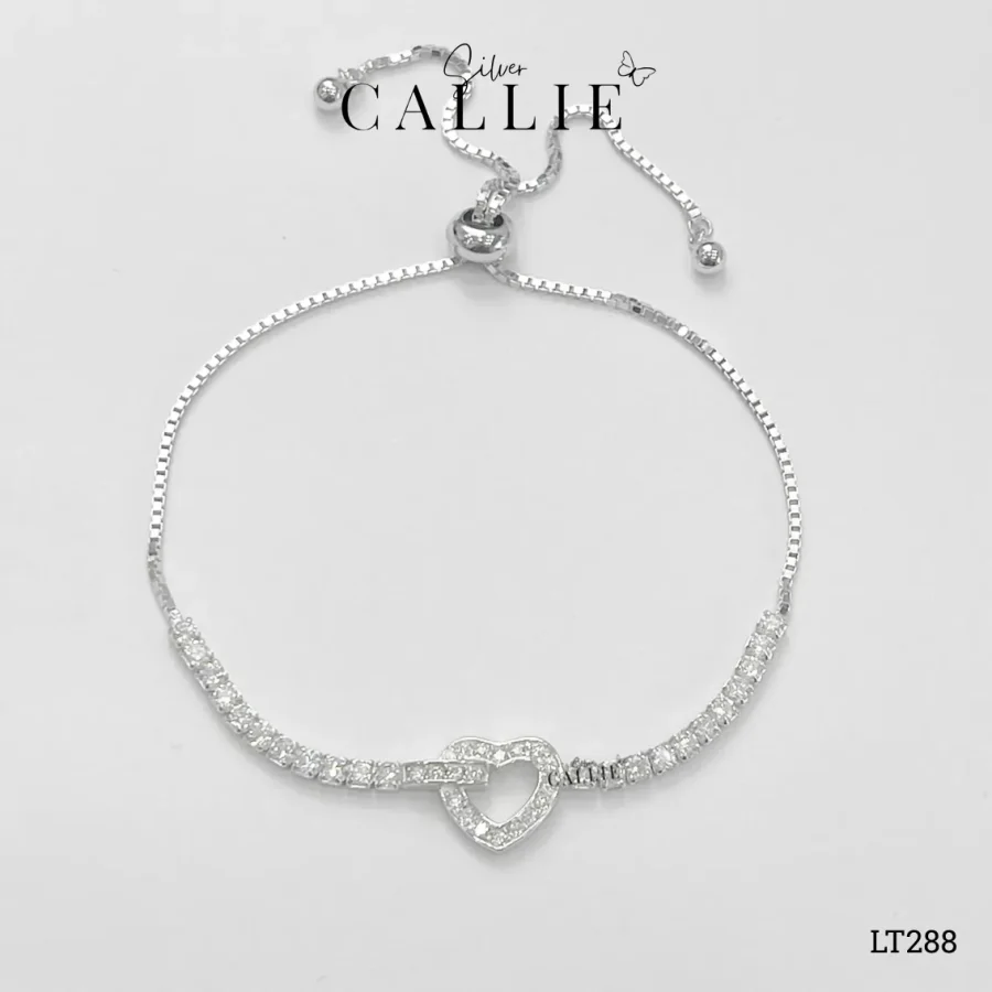 LT288 - Lắc tay bạc Callie Silver trái tim đính đá dây rút xi kim