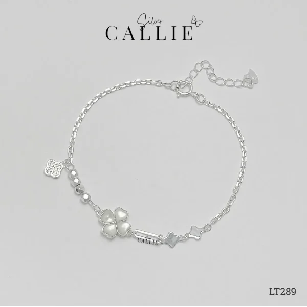 LT289 - Lắc tay bạc Callie Silver cỏ 4 lá đá bầu kem