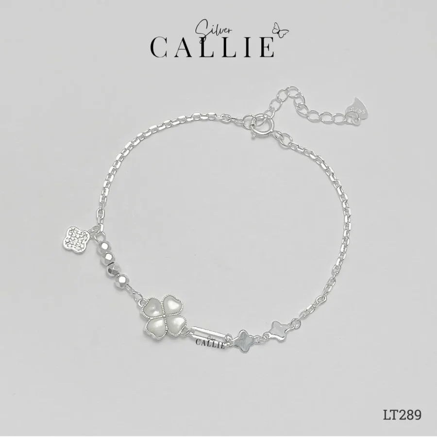 LT289 - Lắc tay bạc Callie Silver cỏ 4 lá đá bầu kem