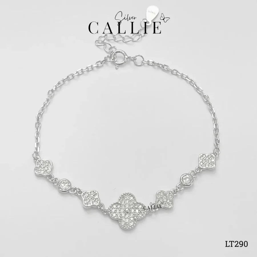 LT290 - Lắc tay bạc Callie Silver cỏ 4 lá đính đá xi kim