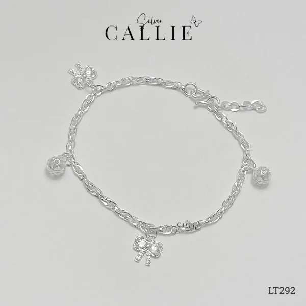 LT292 - Lắc tay bạc Callie Silver dây móc nơ đính đá trắng và cầu