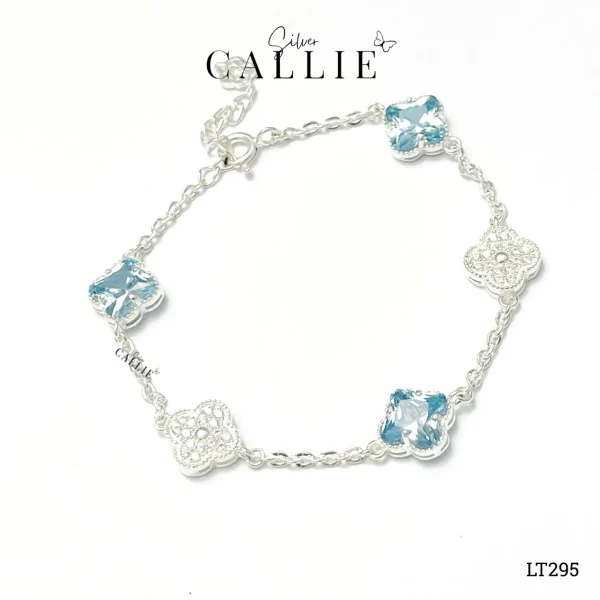 LT295 - Lắc tay bạc Callie Silver cỏ 4 lá xanh dương