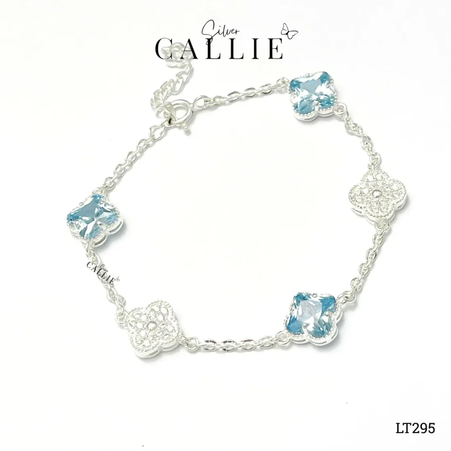 LT295 - Lắc tay bạc Callie Silver cỏ 4 lá xanh dương
