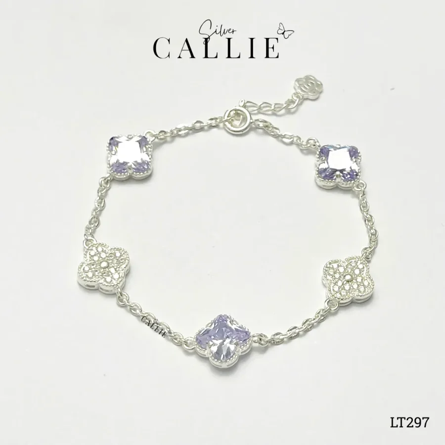 LT297 - Lắc tay bạc Callie Silver cỏ 4 lá tím xanh