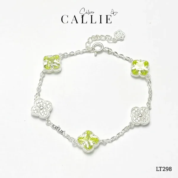 LT298 - Lắc tay bạc Callie Silver cỏ 4 lá vàng chanh