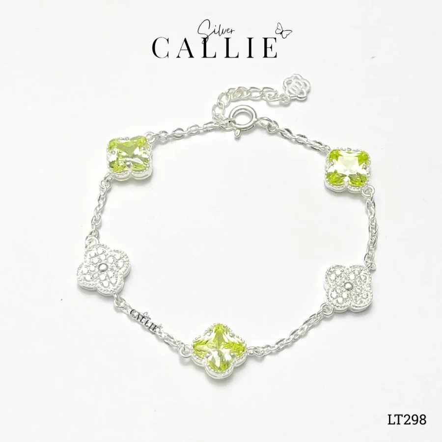 LT298 - Lắc tay bạc Callie Silver cỏ 4 lá vàng chanh