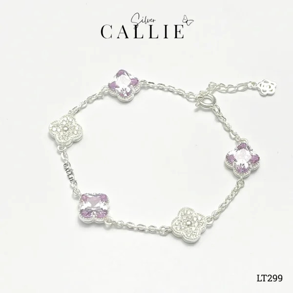LT299 - Lắc tay bạc Callie Silver cỏ 4 lá tím
