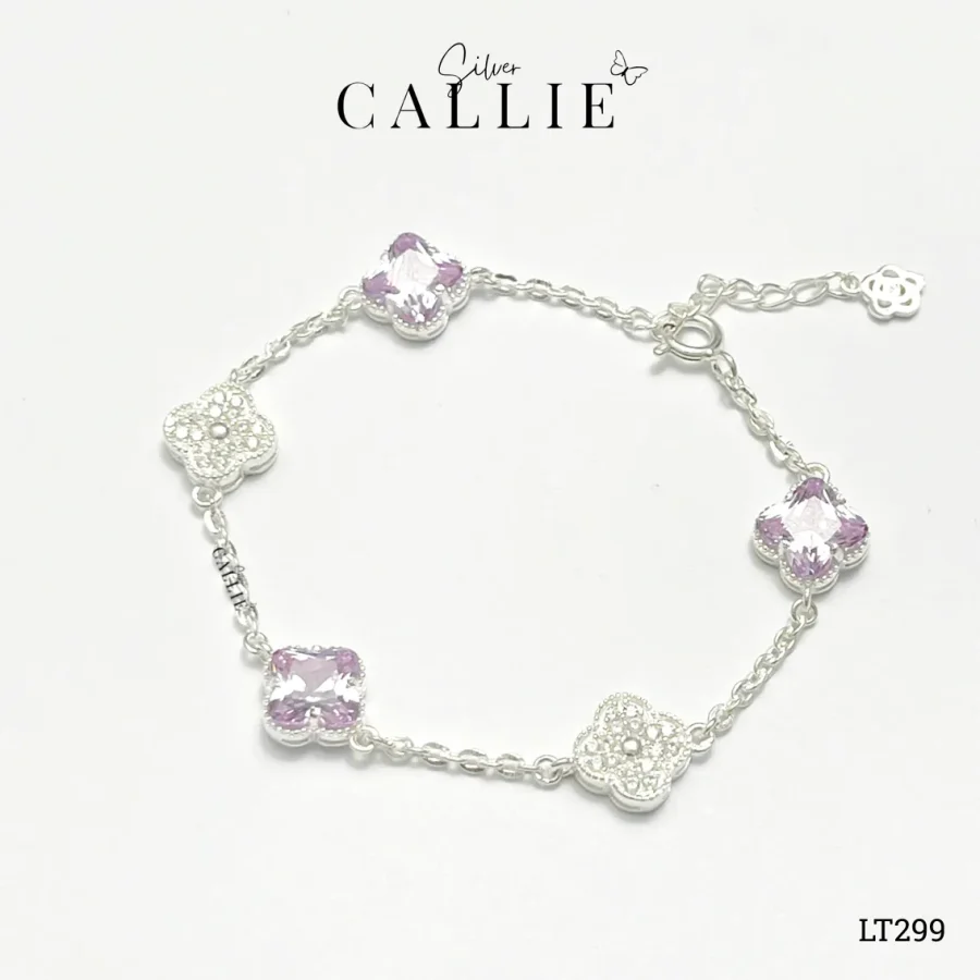 LT299 - Lắc tay bạc Callie Silver cỏ 4 lá tím