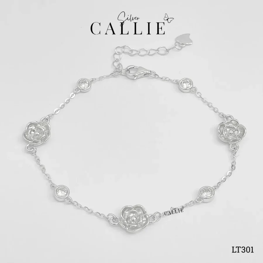LT301 - Lắc tay bạc thiết kế Callie Silver Camellia xi kim