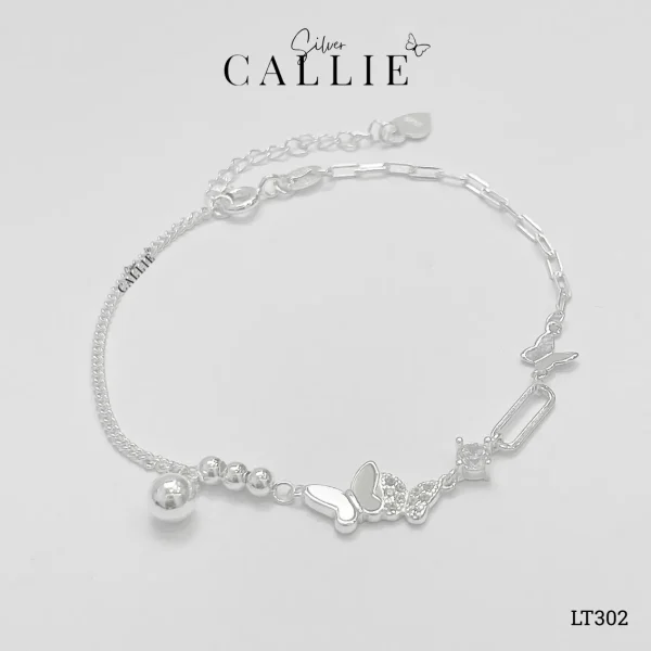 LT302 - Lắc tay bạc Callie Silver bướm kèm charm bi