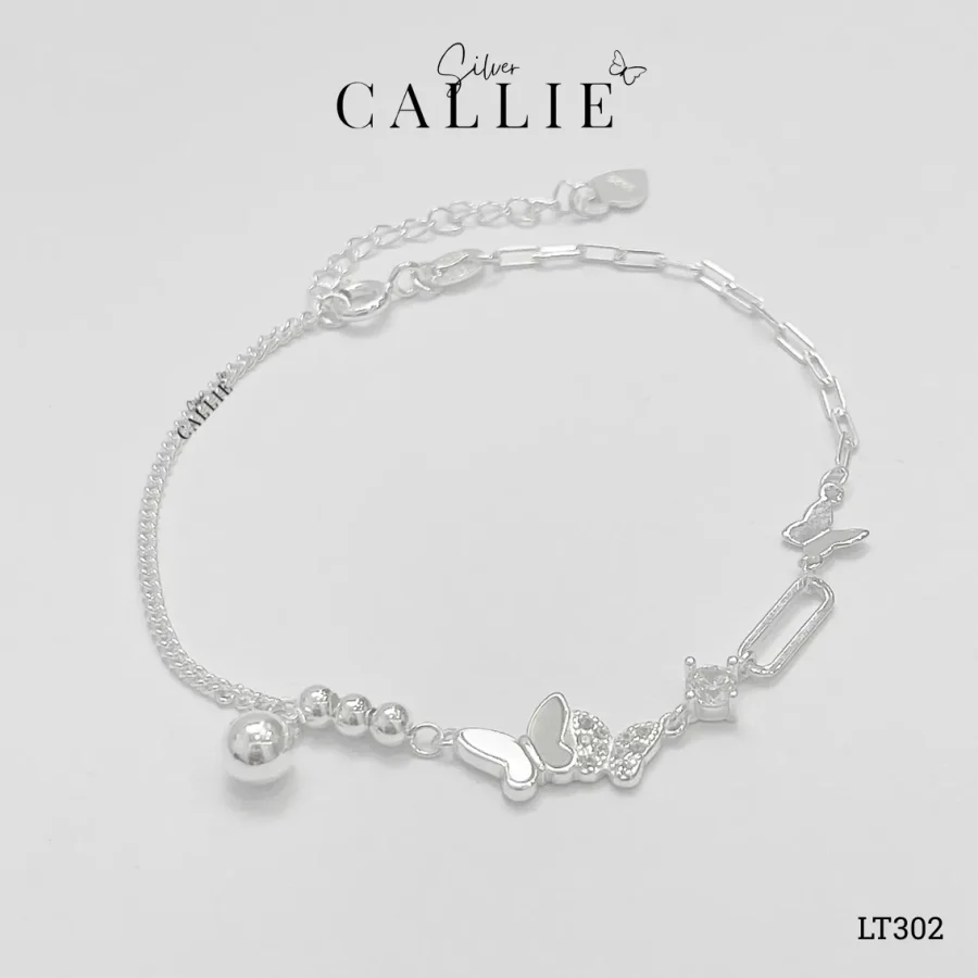 LT302 - Lắc tay bạc Callie Silver bướm kèm charm bi