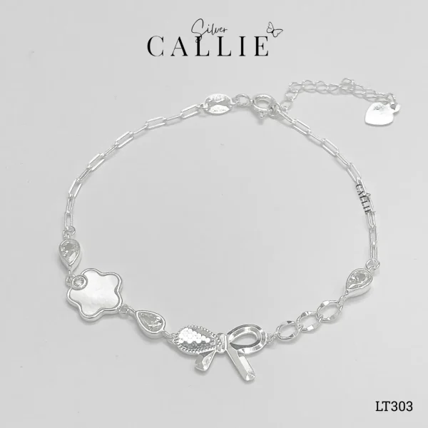 LT303 - Lắc tay bạc Callie Silver nơ kèm hoa