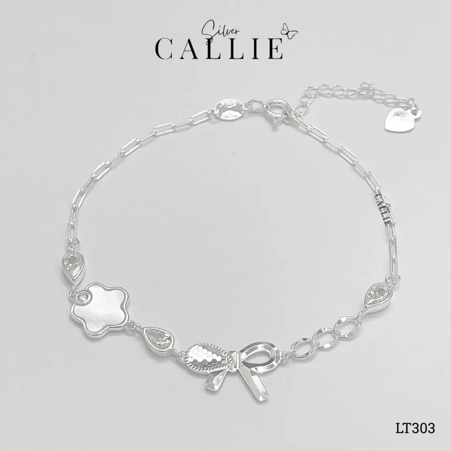 LT303 - Lắc tay bạc Callie Silver nơ kèm hoa