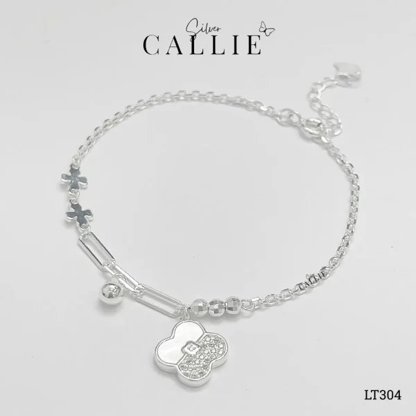 LT304 - Lắc tay bạc Callie Silver cỏ 4 lá kèm charm bi
