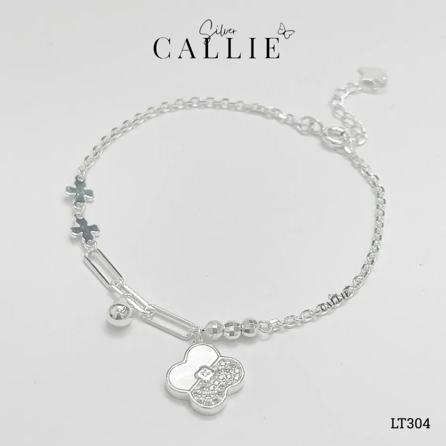 LT304 - Lắc tay bạc Callie Silver cỏ 4 lá kèm charm bi