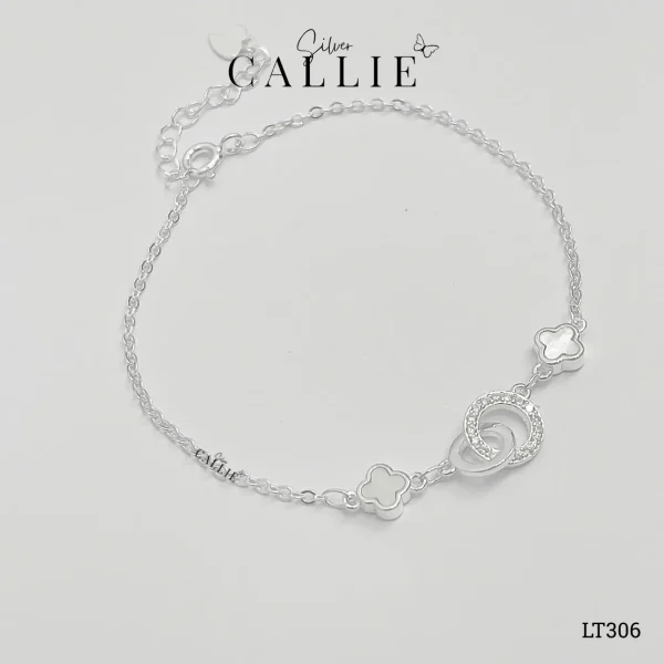 LT306 - Lắc tay bạc Callie Silver cỏ 4 lá mặt 2 vòng lồng nhau