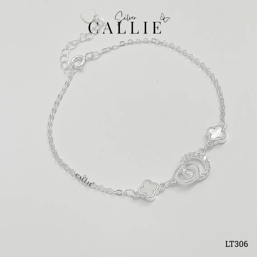 LT306 - Lắc tay bạc Callie Silver cỏ 4 lá mặt 2 vòng lồng nhau