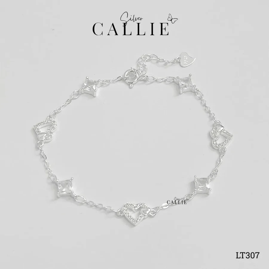 LT307 - Lắc tay bạc Callie Silver trái tim và hình vuông