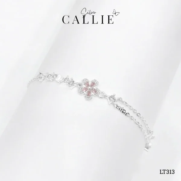 LT313 - Lắc Tay Bạc Callie Silver Hoa Đính Đá Hồng