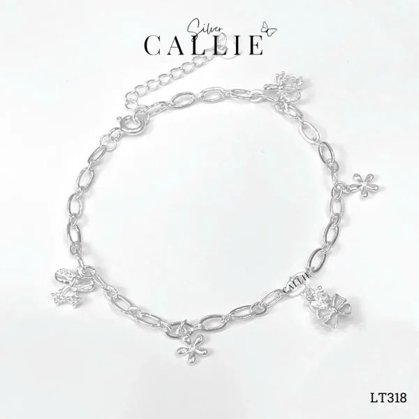 LT318 - Lắc tay bạc Callie Silver Nơ và Hoa