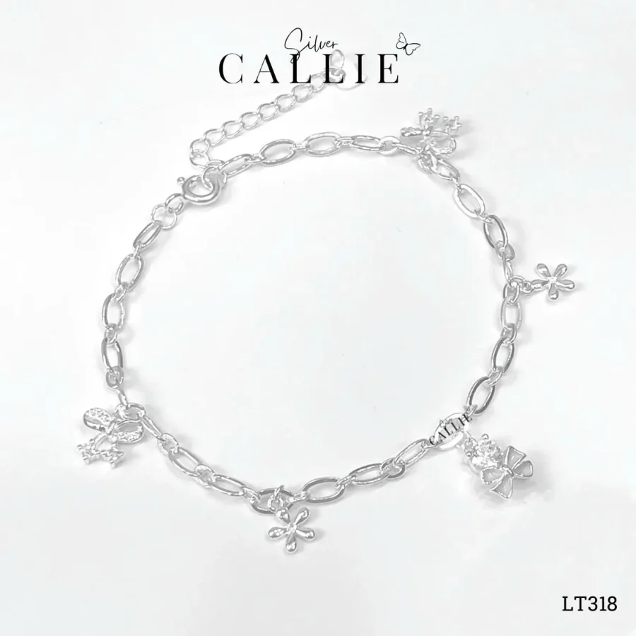 LT318 - Lắc tay bạc Callie Silver Nơ và Hoa