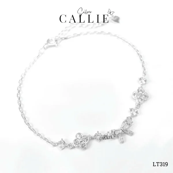 LT319 - Lắc tay bạc Callie Silver Nơ và Cỏ 4 Lá