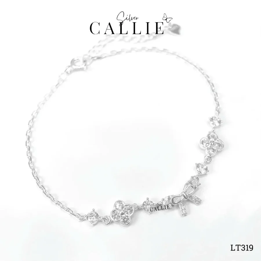 LT319 - Lắc tay bạc Callie Silver Nơ và Cỏ 4 Lá