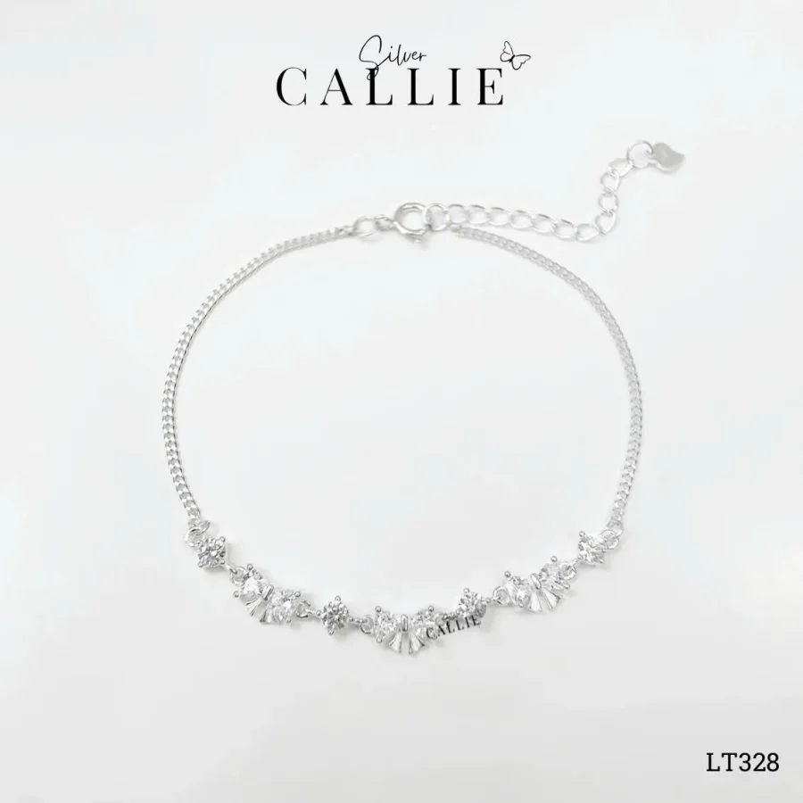 LT328 - Lắc tay bạc Callie Silver nơ đá và charm đá tròn