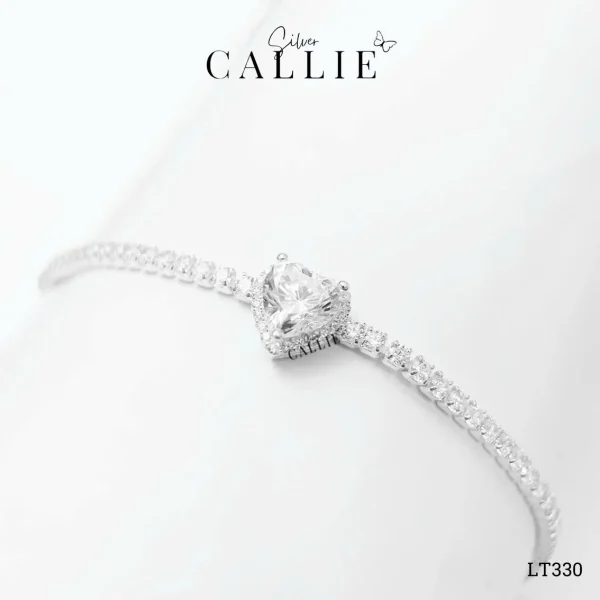 LT330 - Lắc tay bạc Callie Silver dây đá 2li mặt trái tim full đá