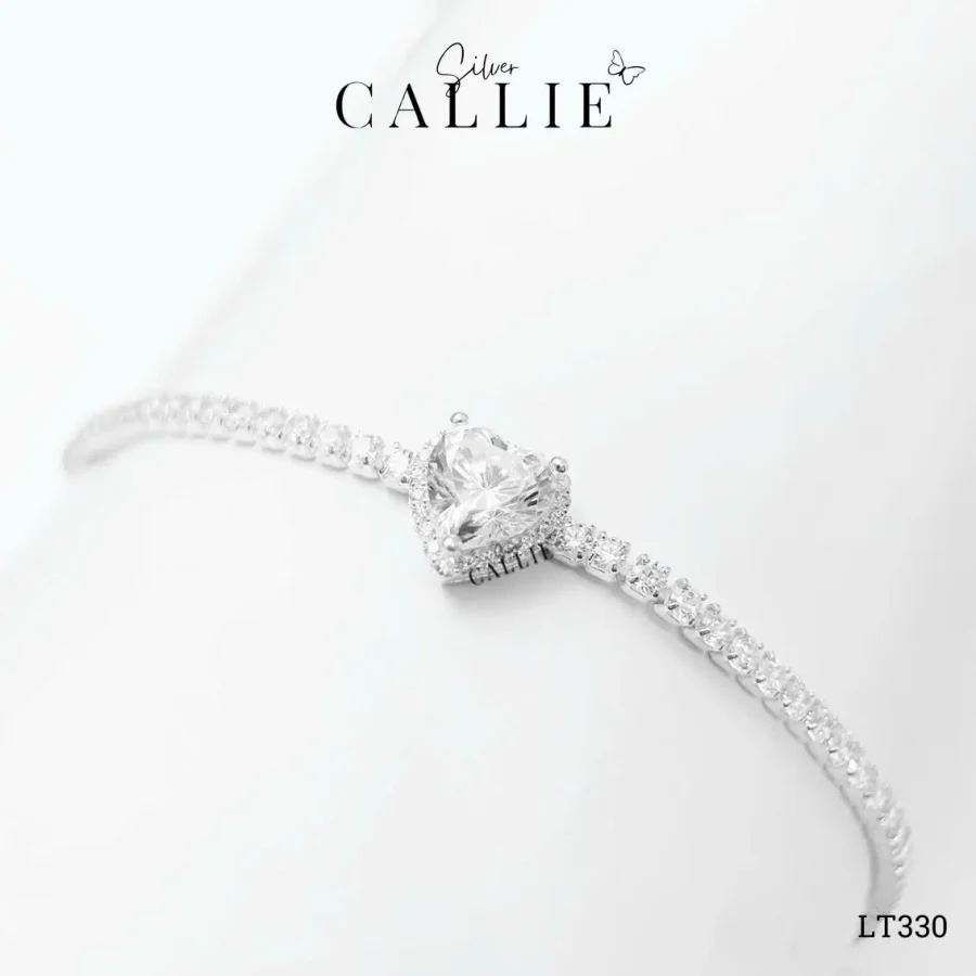 LT330 - Lắc tay bạc Callie Silver dây đá 2li mặt trái tim full đá