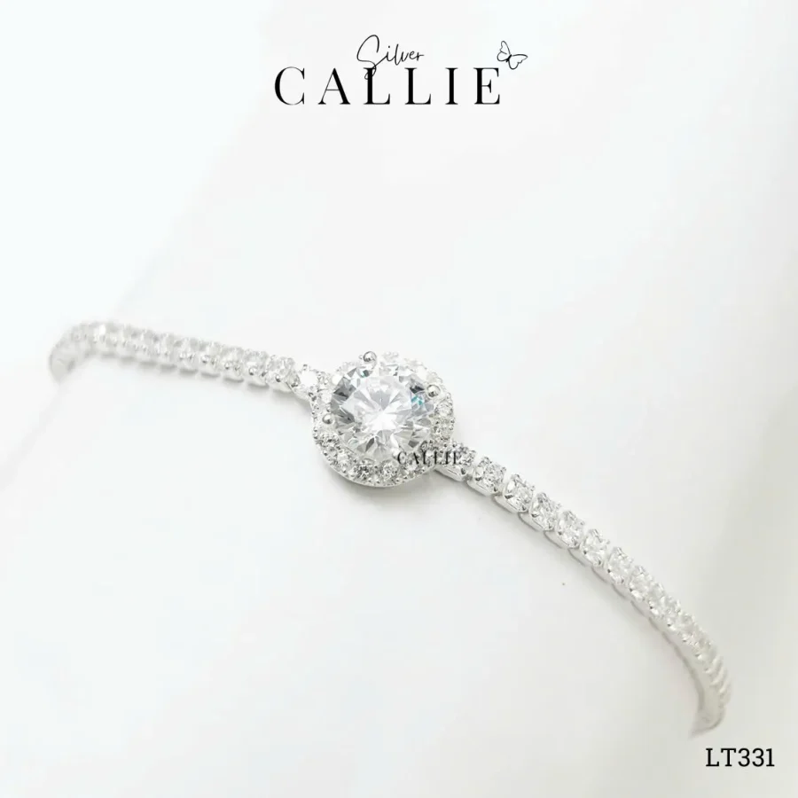 LT331 - Lắc tay bạc Callie Silver dây đá 2li mặt tròn full đá