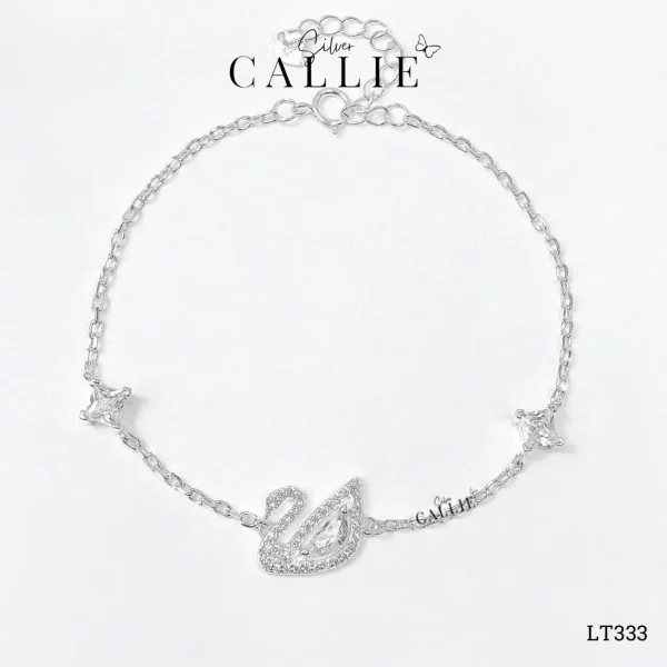 LT333 - Lắc tay bạc Callie Silver thiên nga trắng đính đá và đá vuông