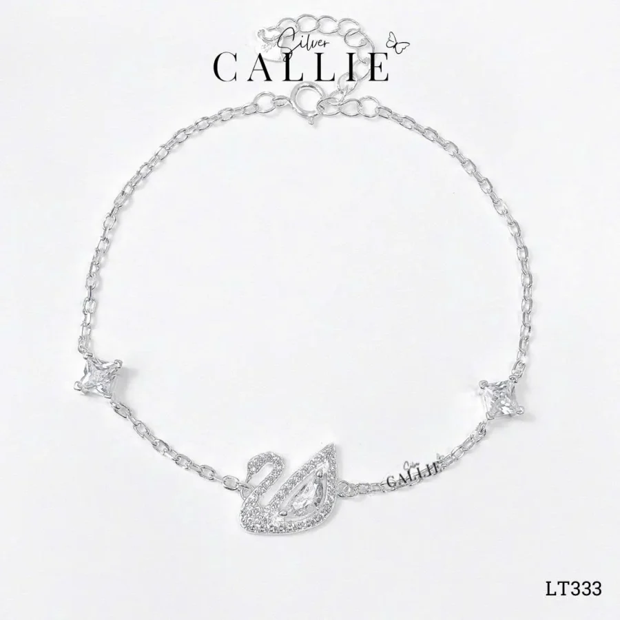 LT333 - Lắc tay bạc Callie Silver thiên nga trắng đính đá và đá vuông