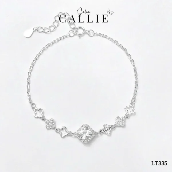 LT335 - Lắc tay bạc Callie Silver cỏ 4 lá đính đá xen kẽ