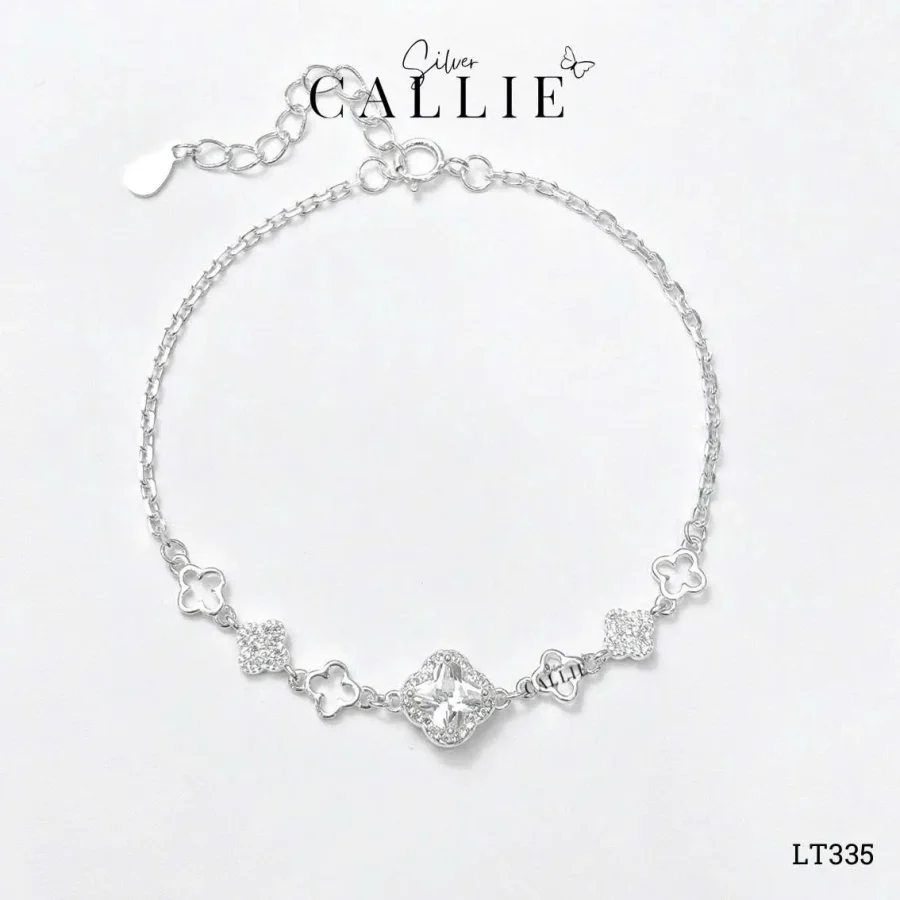 LT335 - Lắc tay bạc Callie Silver cỏ 4 lá đính đá xen kẽ