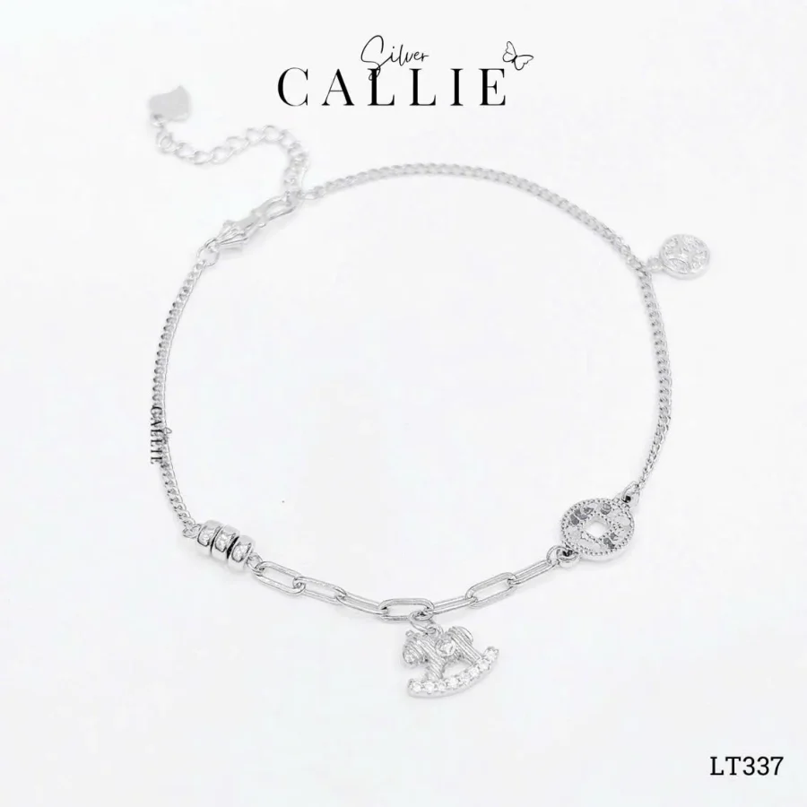 LT337 - Lắc tay bạc Callie Silver ngựa móc máy và kim tiền xi bạch kim
