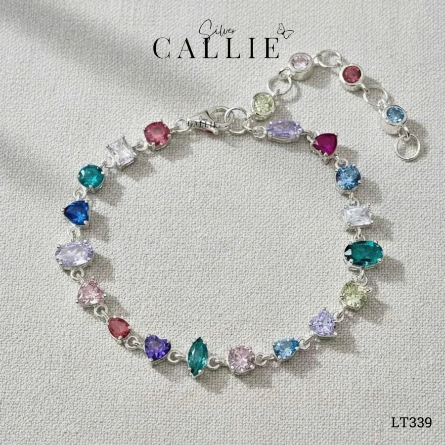 LT339 - Lắc tay bạc thiết kế Callie Silver đính đá nhiều màu