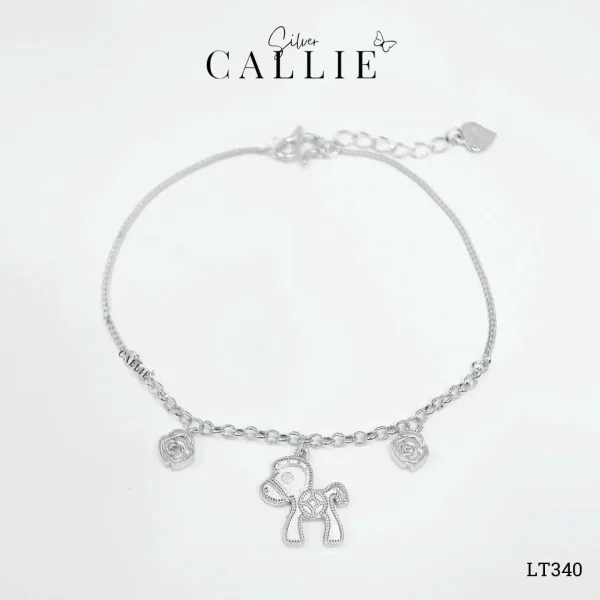 LT340 - Lắc tay bạc Callie Silver xi kim ngựa kim tiền và hoa hồng