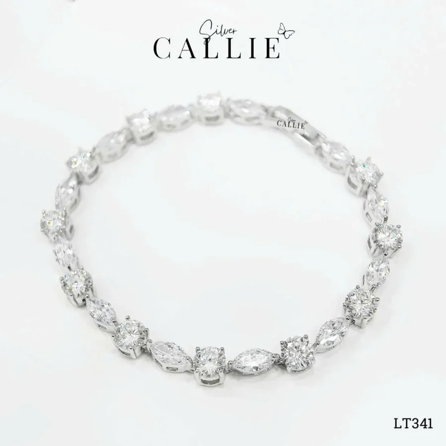 LT341 - Lắc Tay Bạc Callie Silver Marquise & Round đá mois 5li