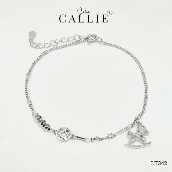 LT342 - Lắc tay bạc Callie Silver xi kim ngựa và kim tiền