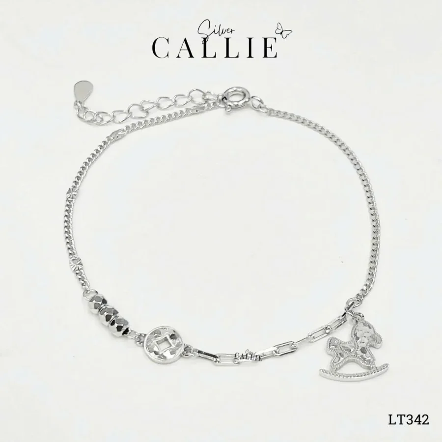 LT342 - Lắc tay bạc Callie Silver xi kim ngựa và kim tiền