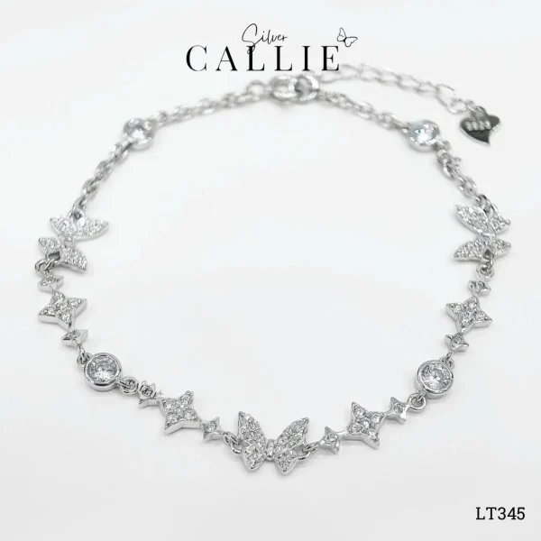 LT345 - Lắc tay bạc Callie Silver thiết kế bướm và sao xi kim