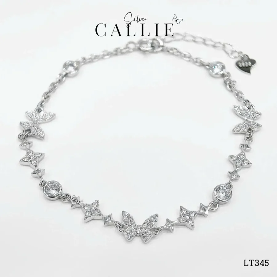 LT345 - Lắc tay bạc Callie Silver thiết kế bướm và sao xi kim