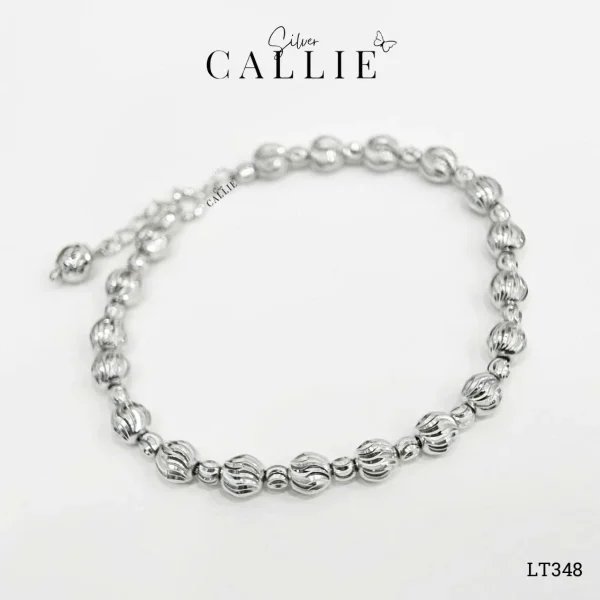 LT348 - Lắc Tay Bạc Callie Silver Xi Kim Bi Cắt Diamond Cut 2li7 - 3li7 Xen Kẽ