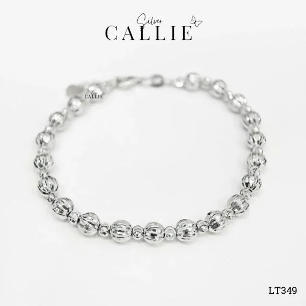 LT349 - Lắc Tay Bạc Callie Silver Xi Kim Bi Cắt Diamond Cut 2li7 - 5li Xen Kẽ