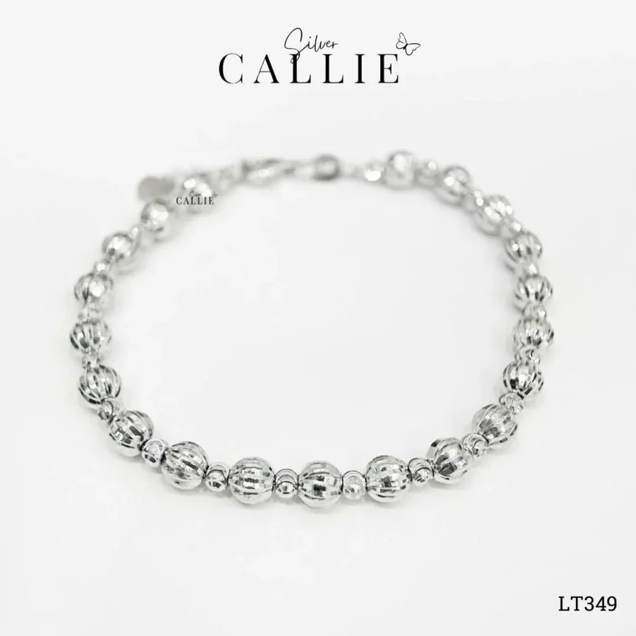 LT349 - Lắc Tay Bạc Callie Silver Xi Kim Bi Cắt Diamond Cut 2li7 - 5li Xen Kẽ